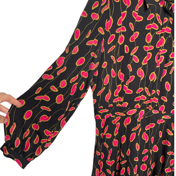 NEW Diane von Furstenberg 14 SILK Long Sleeve Chrissie Dress FIt Flare Red Black - Picture 9 of 10